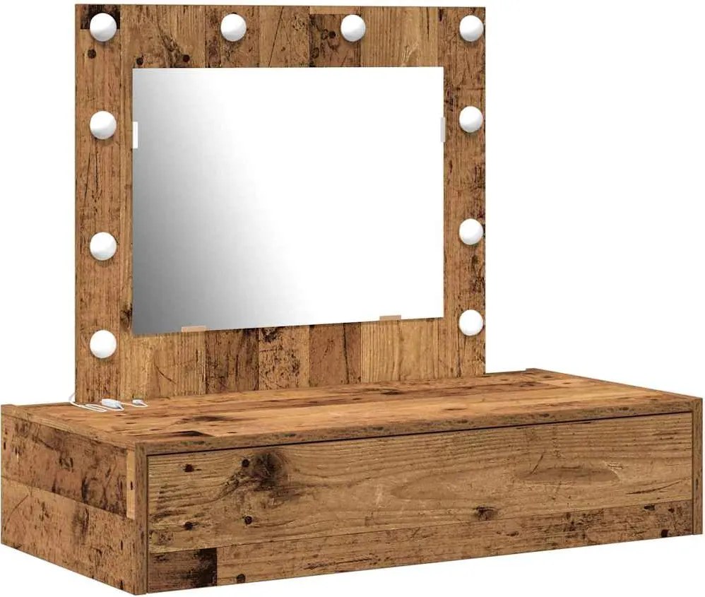 vidaXL Öltözködőasztal tükör lámpákkal Barna 83 x 40 x 70 cm Faanyag
