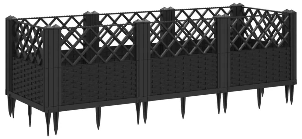 fekete PP kerti virágláda cövekekkel 123,5 x 43,5 x 43,5 cm