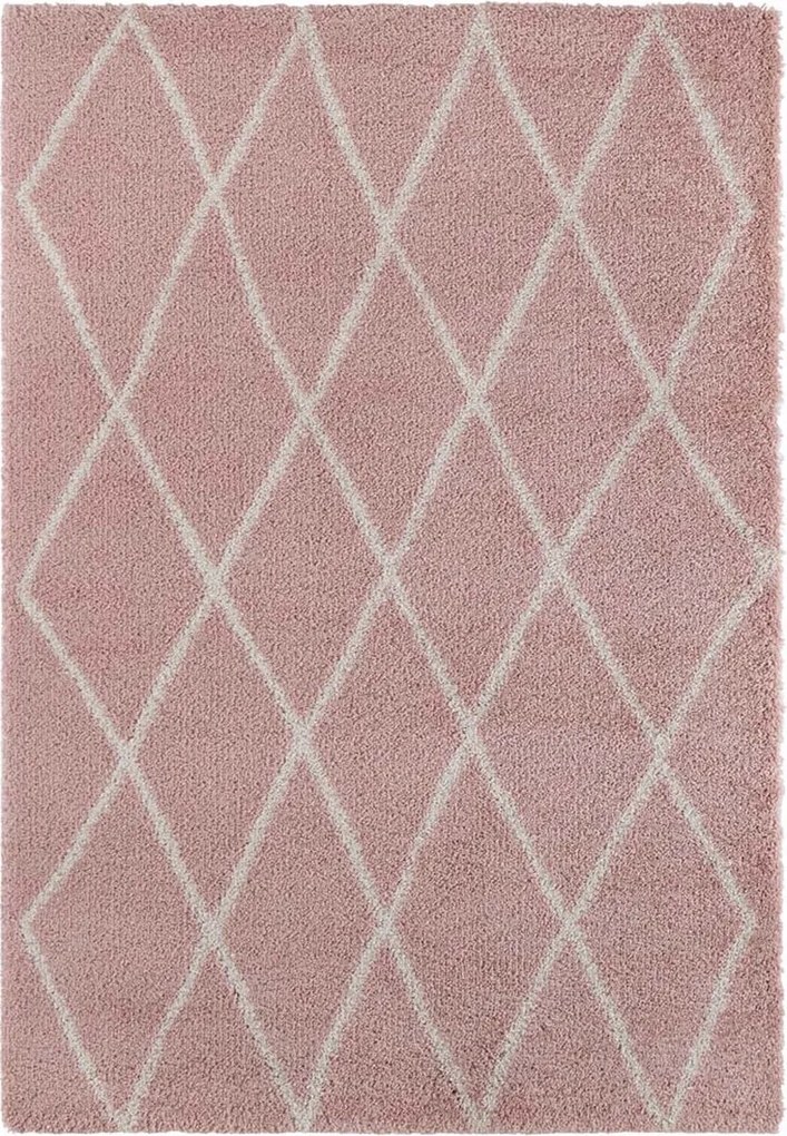 Rózsaszín krémszínű nappali szőnyeg,vastag shaggy szőnyeg, boho mintás 80x150 cm