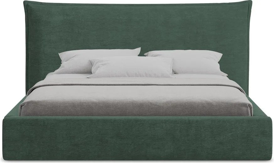 Zöld kárpitozott ágyneműtartós franciaágy ágyráccsal 180x200 cm Esala – Makamii