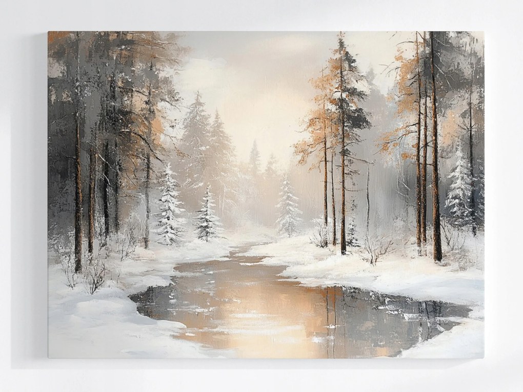 Vászonkép Canvas Tél Lucfenyő Erdő Hó Folyó Természet Fagy 80x60