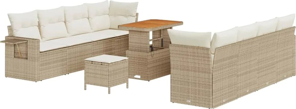 vidaXL Kerti Kanapé Szett párnával 11 pcs Bézs Poli rattan