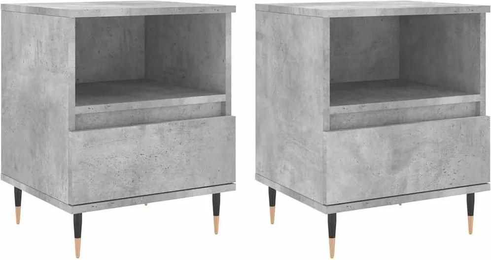 vidaXL 2 db betonszürke szerelt fa éjjeliszekrény 40 x 35 x 50 cm