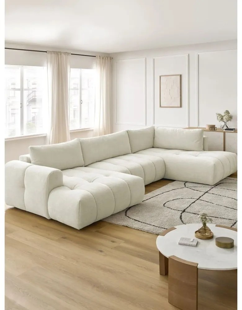 Bézs kinyitható-tárolóhelyes sarokkanapé (jobb oldali-U alakú) Fuji – Bobochic Paris