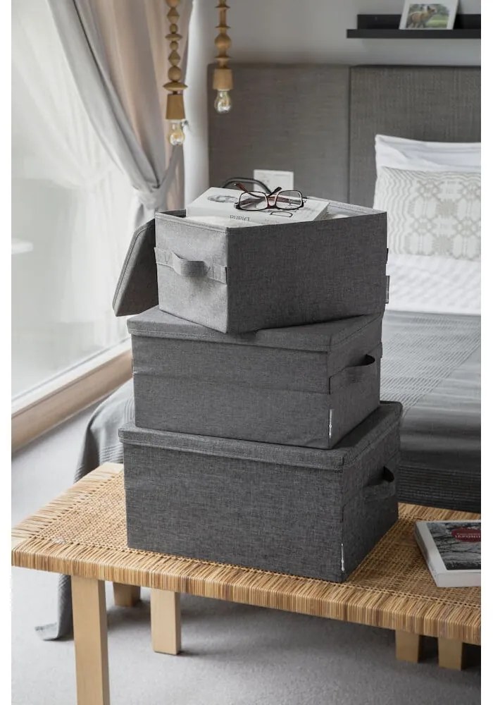 Szürke fedeles textil tárolódoboz 35x19x26 cm Soft Storage – Bigso Box of Sweden