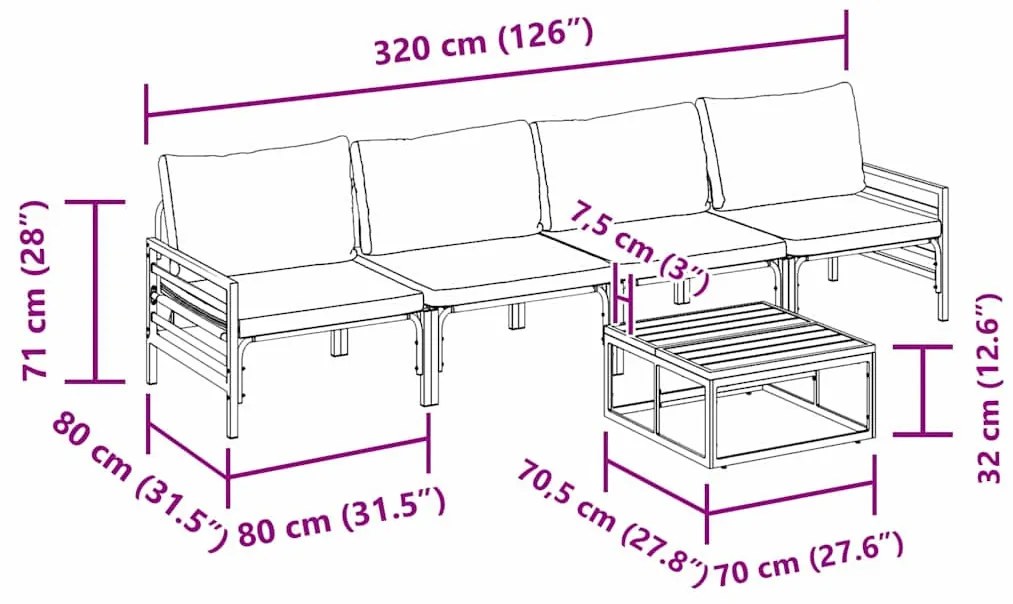 Kerti Kanapé Szett 5 pcs Antracit Acél