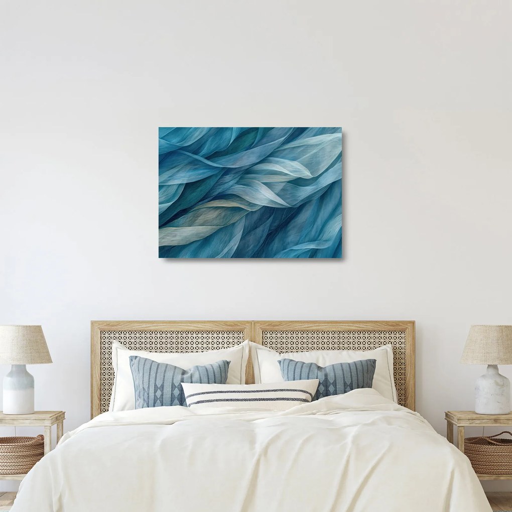 Üveg kép - Kék és fehér fodrok (70x50 cm)