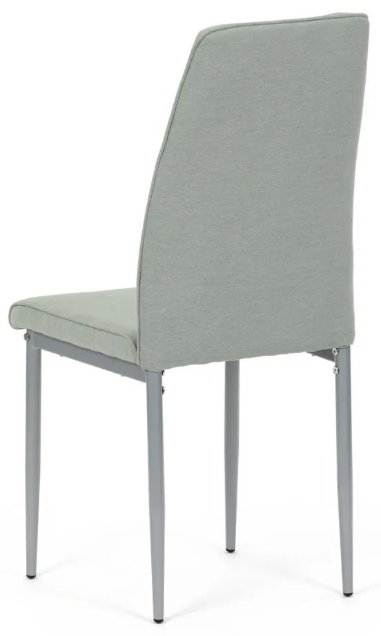 Scaun de sufragerie, tapițerie din material verde, picioare din metal gri