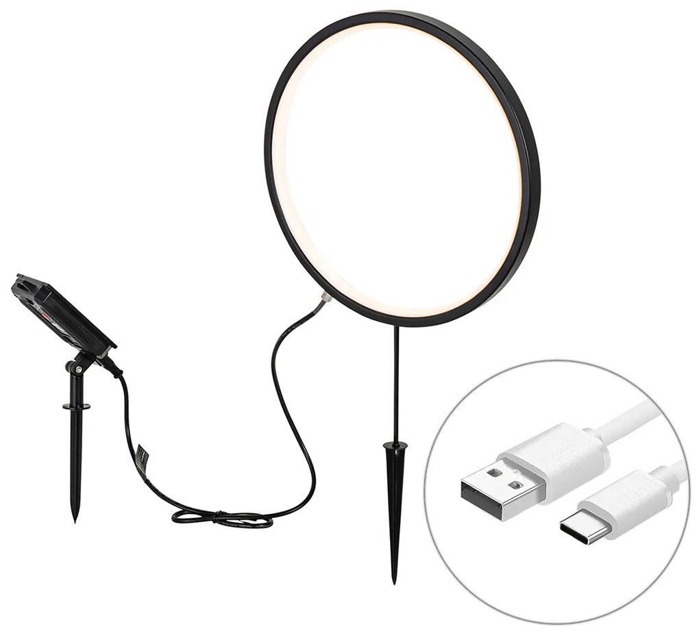 Tüskeszerű lámpa fekete 60 cm, újratölthető LED-del és napelemes IP65 - Adalind