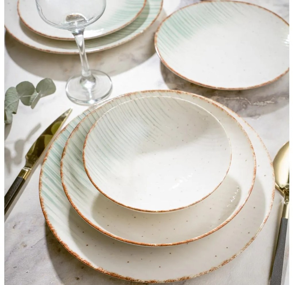 24 darabos porcelán étkészlet, fehér/zöld