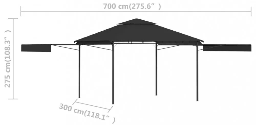antracit pavilon dupla kibővített tetővel 3x3x2,75 m 180 g/m²