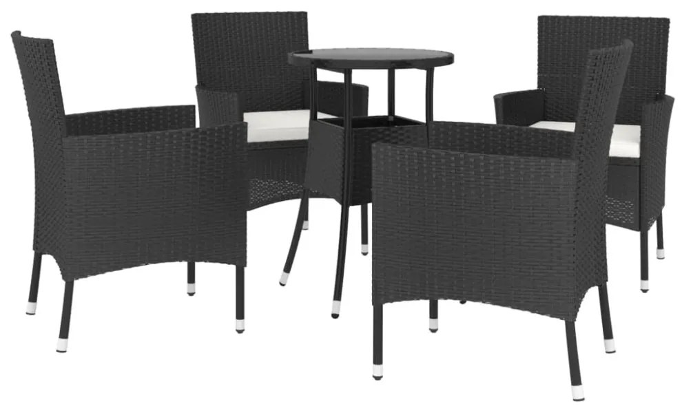 5 részes fekete polyrattan kerti bisztrógarnitúra párnákkal