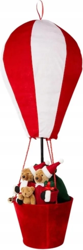 Karácsonyi kihajtható mackó figura lufiban piros-fehér 110 x 40 cm