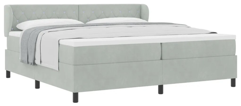 Boxspring Ágy Matrac, Világosszürke, 200x200 cm, Bársony