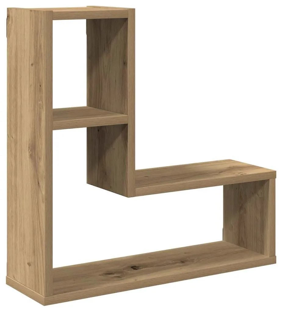 2 db kézműves tölgyszínű szerelt fa fali kockapolc 50x15x50 cm