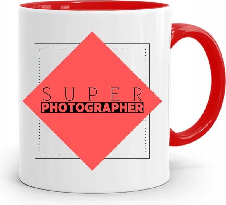 Piros Fotós Bögre Photogrrapher nyomott mintával