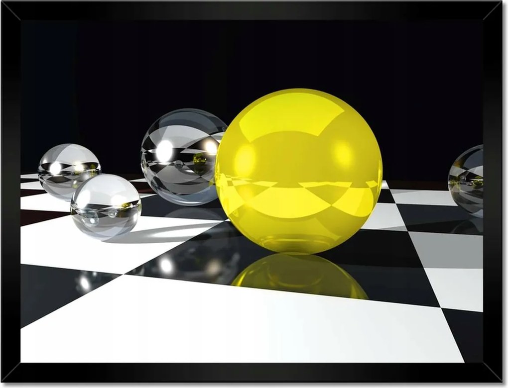 Poszterek keretben 40x30 Sárga gömb a sakktáblán