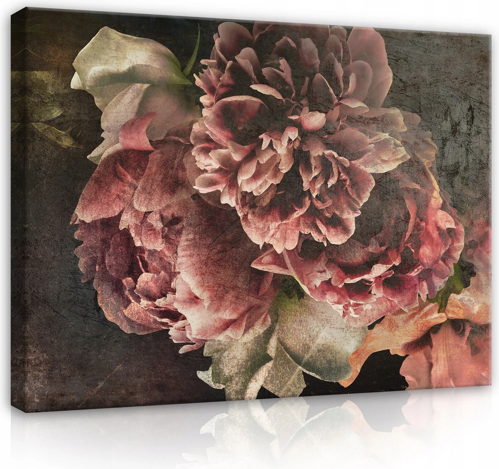 Vintage Retro Virágok Vászon Falikép Fekete Hálószoba XXL 120x80