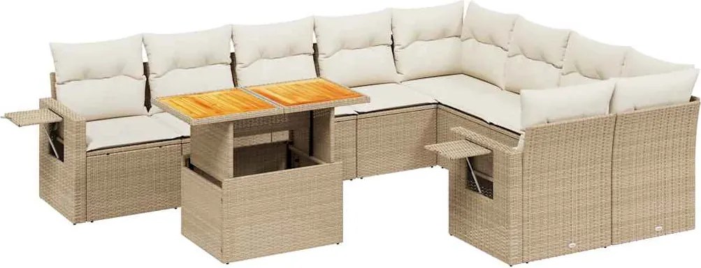 vidaXL 10 részes bézs polyrattan kerti ülőgarnitúra párnával