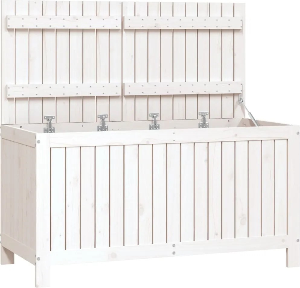 vidaXL fehér tömör fenyőfa kerti tárolóláda 121x55x64 cm