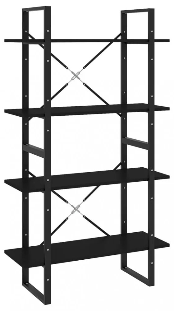négyszintes fekete szerelt fa könyvszekrény 80 x 30 x 140 cm