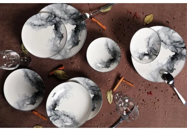 24 részes étkészlet fehér/fekete/porcelán