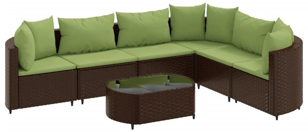 7 részes barna polyrattan kerti ülőgarnitúra párnákkal