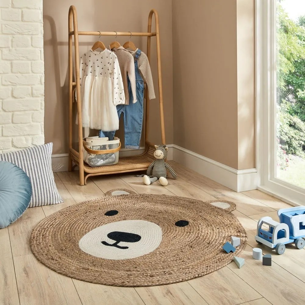 Natúr színű juta gyerek szőnyeg 100x100 cm Bertie Bear – Flair Rugs