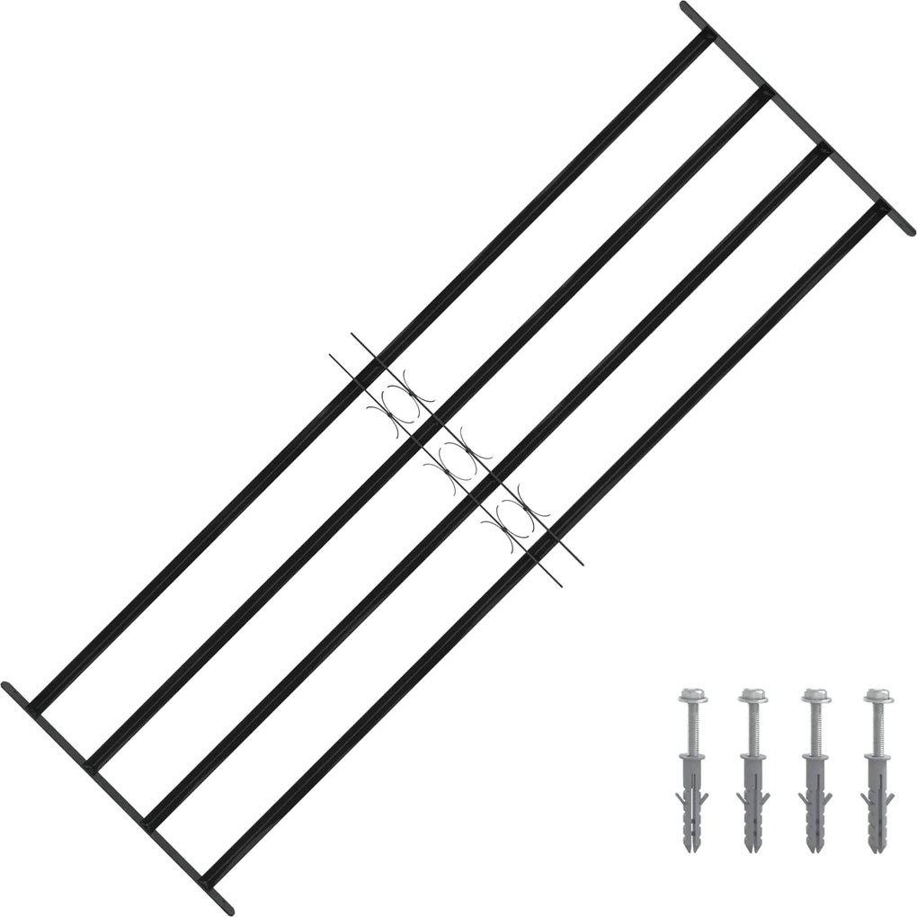 vidaXL Ablak Rács Fekete 175 x 60 cm Porszórt acél