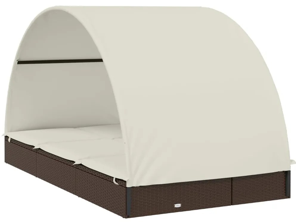 2 személyes barna polyrattan napágy kerek tetővel 211x112x140cm
