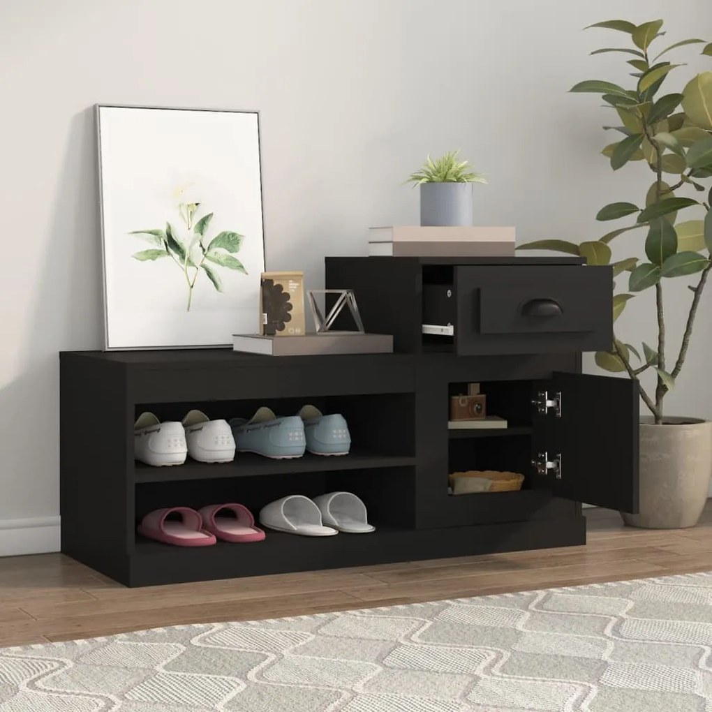 fekete szerelt fa cipősszekrény 100x42x60 cm
