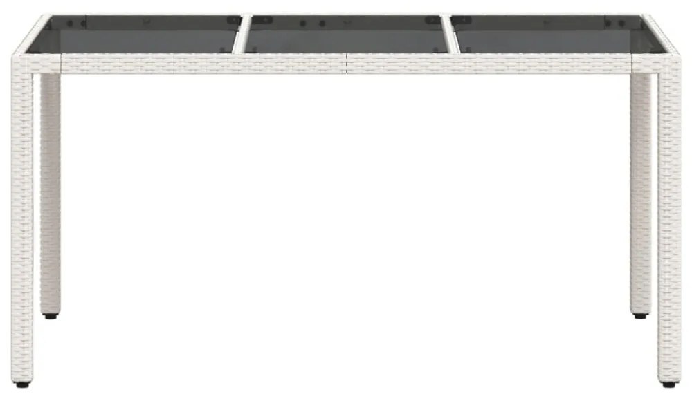 fehér polyrattan üveglapos kerti asztal 150 x 90 x 75 cm