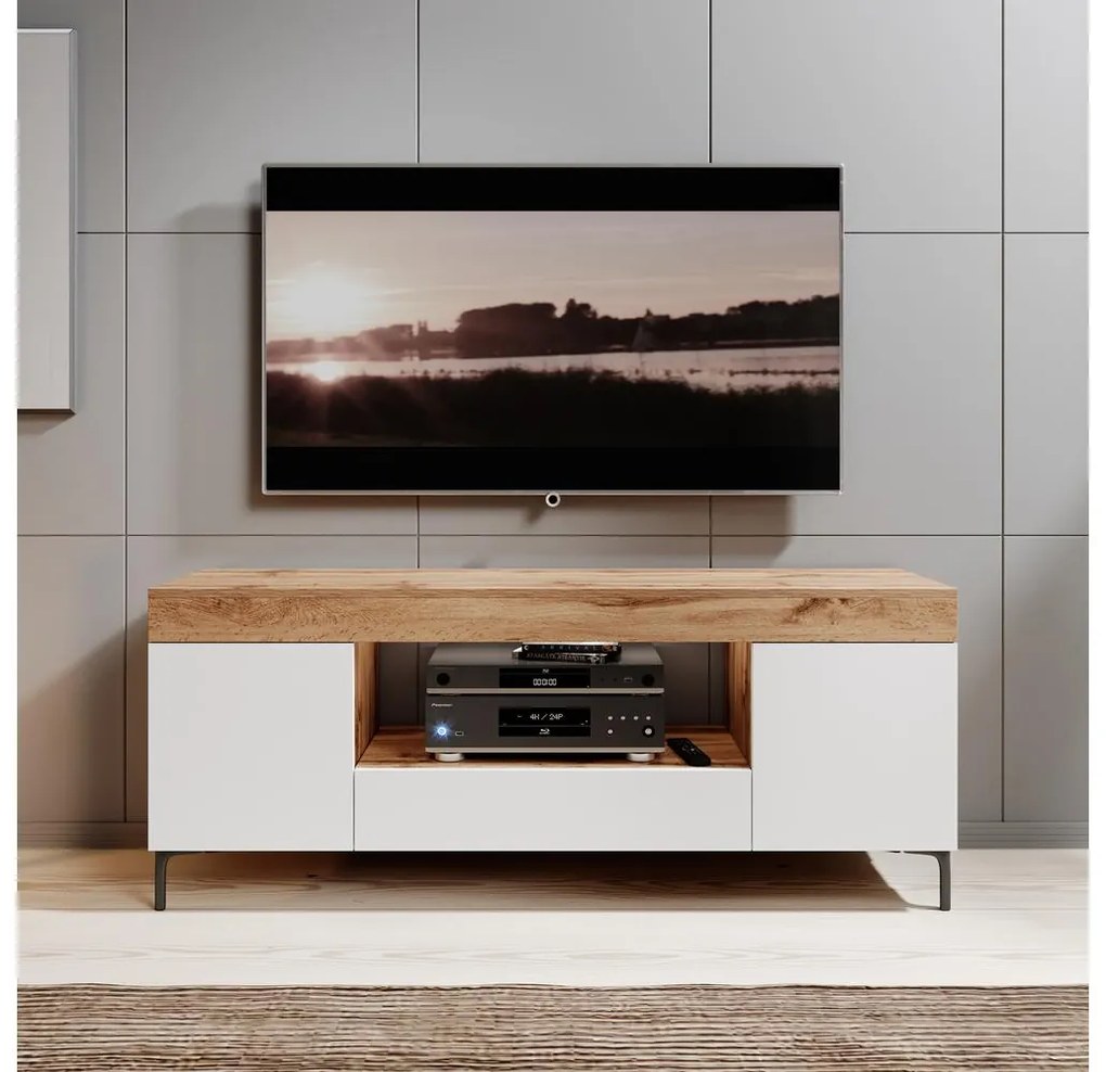 Tv szekrény/asztal Giuseppo (világítással) (lancester tölgy + fehér). 1098644