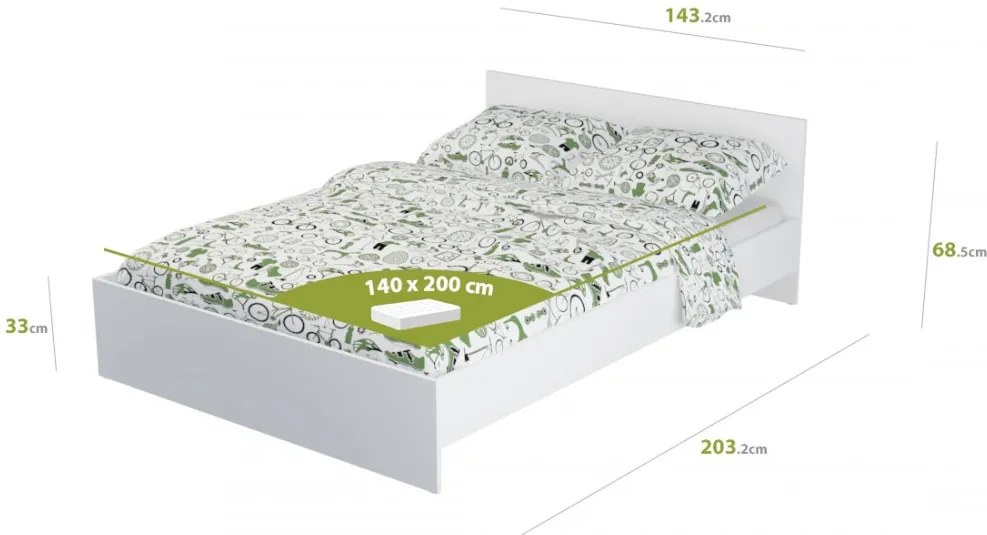 Pietro II NEW Kétszemélyes ágykeret 140x200, ágyráccsal Fehér