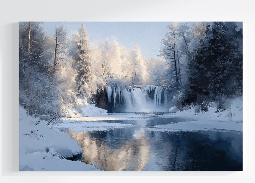 Vászonkép Canvas Tájkép Tél Hó Fagy Jég Vízesés Folyó 120x80