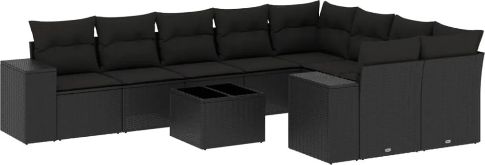vidaXL 10 részes fekete polyrattan kerti ülőgarnitúra párnákkal