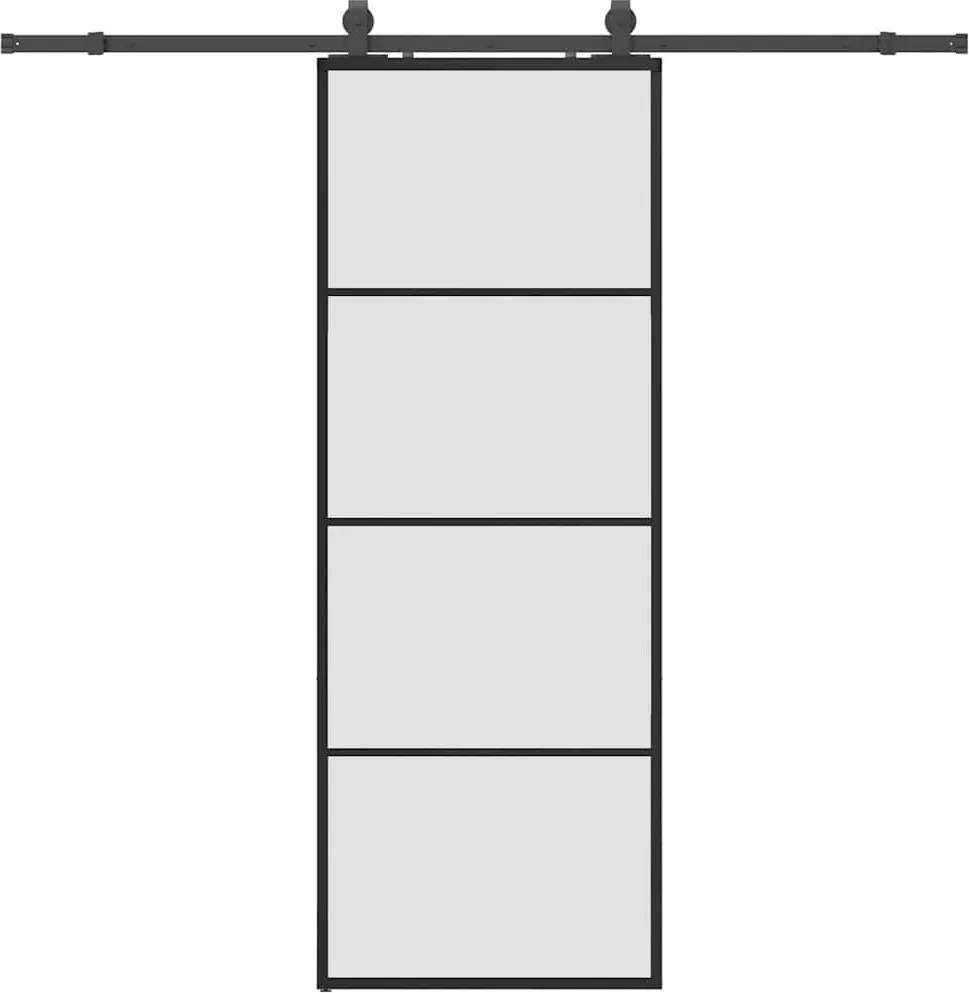 vidaXL fekete ESG üveg tolóajtó fémszerelvény-szettel 76x205 cm