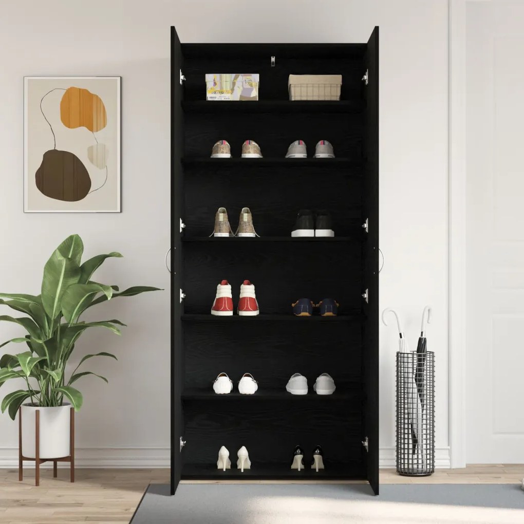 Cipőtároló Fekete Tölgy 80x35,5x180 cm Mérnöki Fa