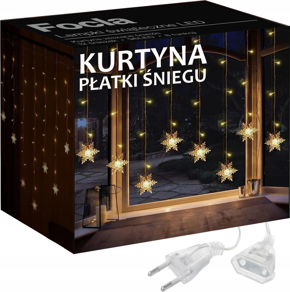 Led-es Fényfüggöny Karácsonyfa Lámpák Hópelyhek Fehér Meleg Füzér