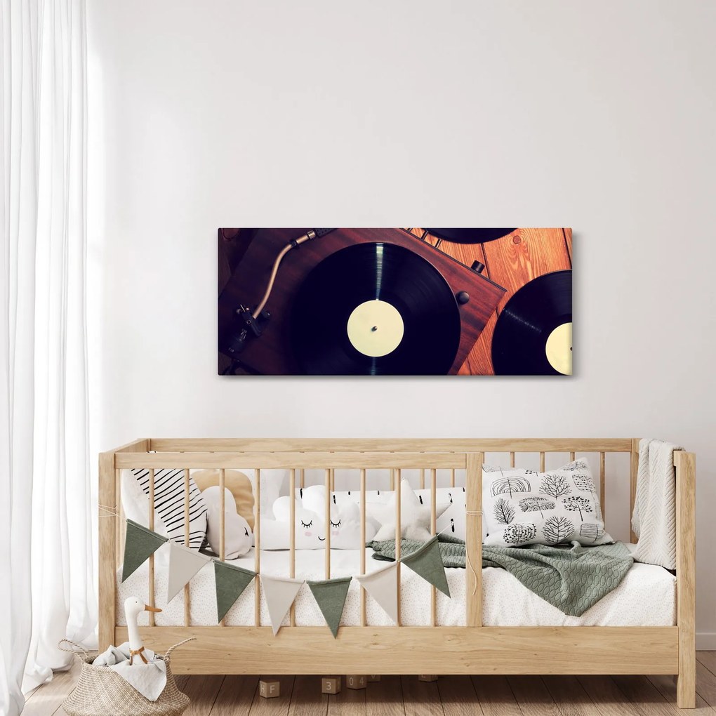 Gramofon lemezek képe (120x50 cm)
