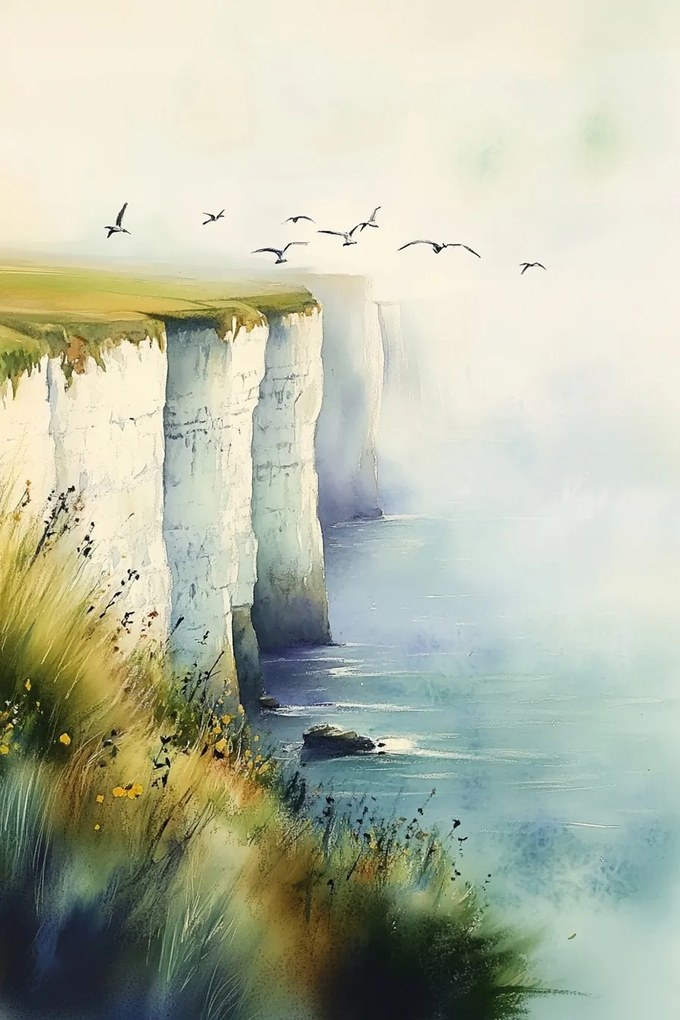 Vászonkép Canvas Tájkép Tenger Fehér Sziklák Dover Köd Madarak 40x60