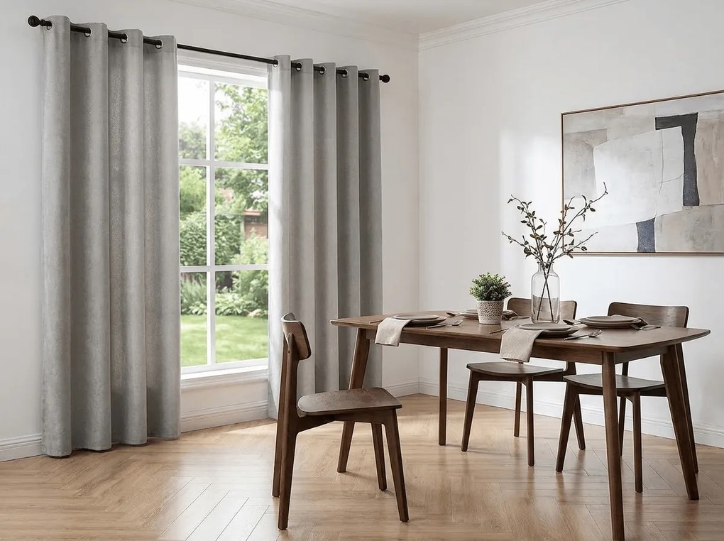 Függöny TAVIO 140x250 cm, világosszürke Felfüggesztés: Fém gyűrűk