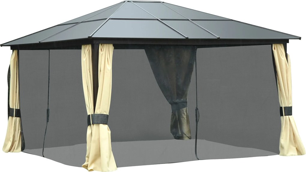 Outsunny Luxus Pavilon Kertiszínű Alumínium Parti Sátor Átlátszó PC Tetővel 420 x 360 x 275 cm | Aosom