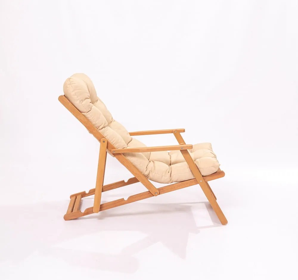 Krémszínű-natúr színű tömörfa kerti napozóágy – Floriane Garden