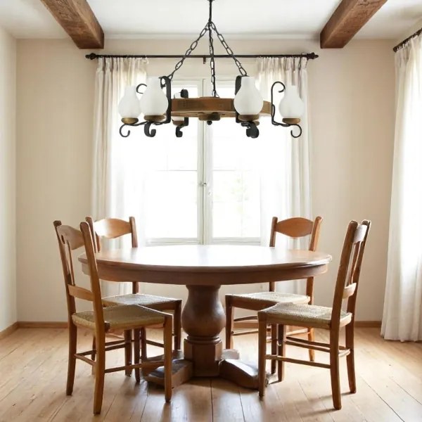 Brilagi - Csillár láncon ROATA 6xE14/40W/230V bükkfa