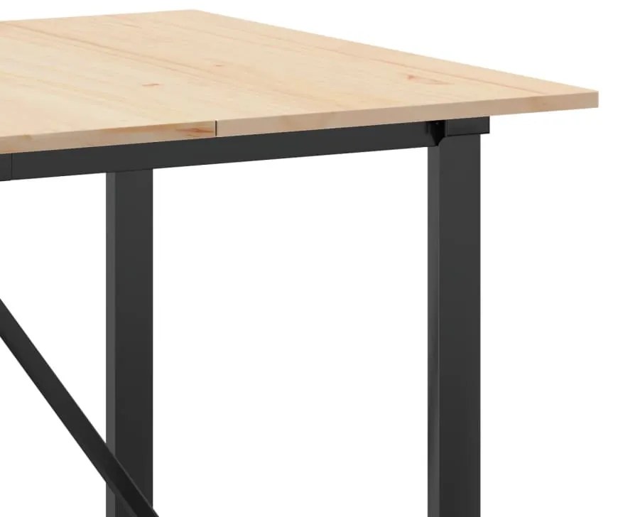 tömör fenyőfa és öntöttvas étkezőasztal O-vázzal 180x90x75 cm