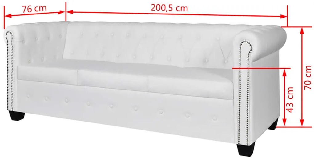 2 személyes és 3 személyes fehér műbőr Chesterfield kanapé