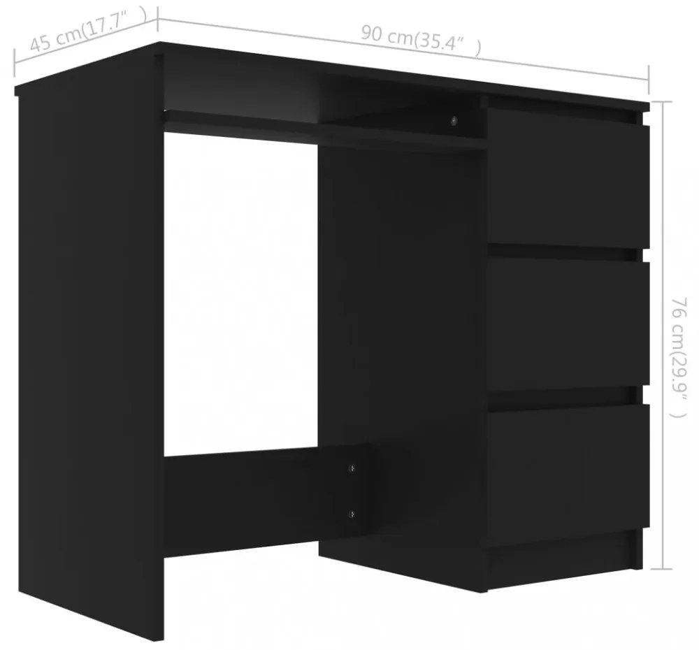 fekete szerelt fa íróasztal 90 x 45 x 76 cm