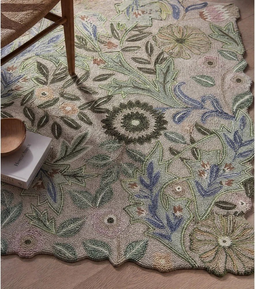 Zöld kézi szövésű gyapjú szőnyeg 120x170 cm Bryony Shaped Floral – Flair Rugs