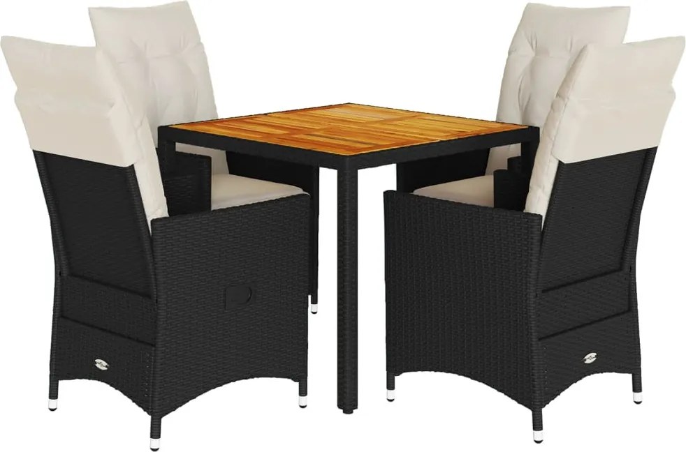 vidaXL 5 részes fekete polyrattan kerti étkezőgarnitúra párnákkal